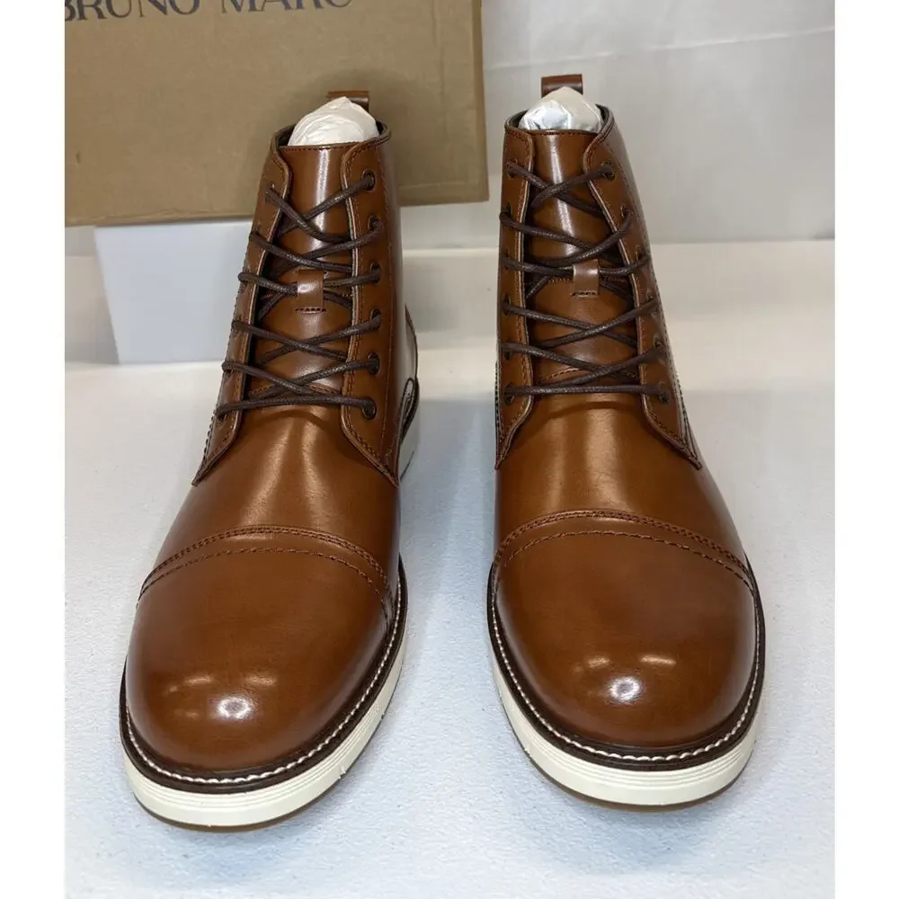 Bruno Marc Men's Motorcycle Combat Boots Lace-Up Casual Dress Size 12 Brown